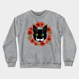 Mustache Cat with Flowers Crewneck Sweatshirt